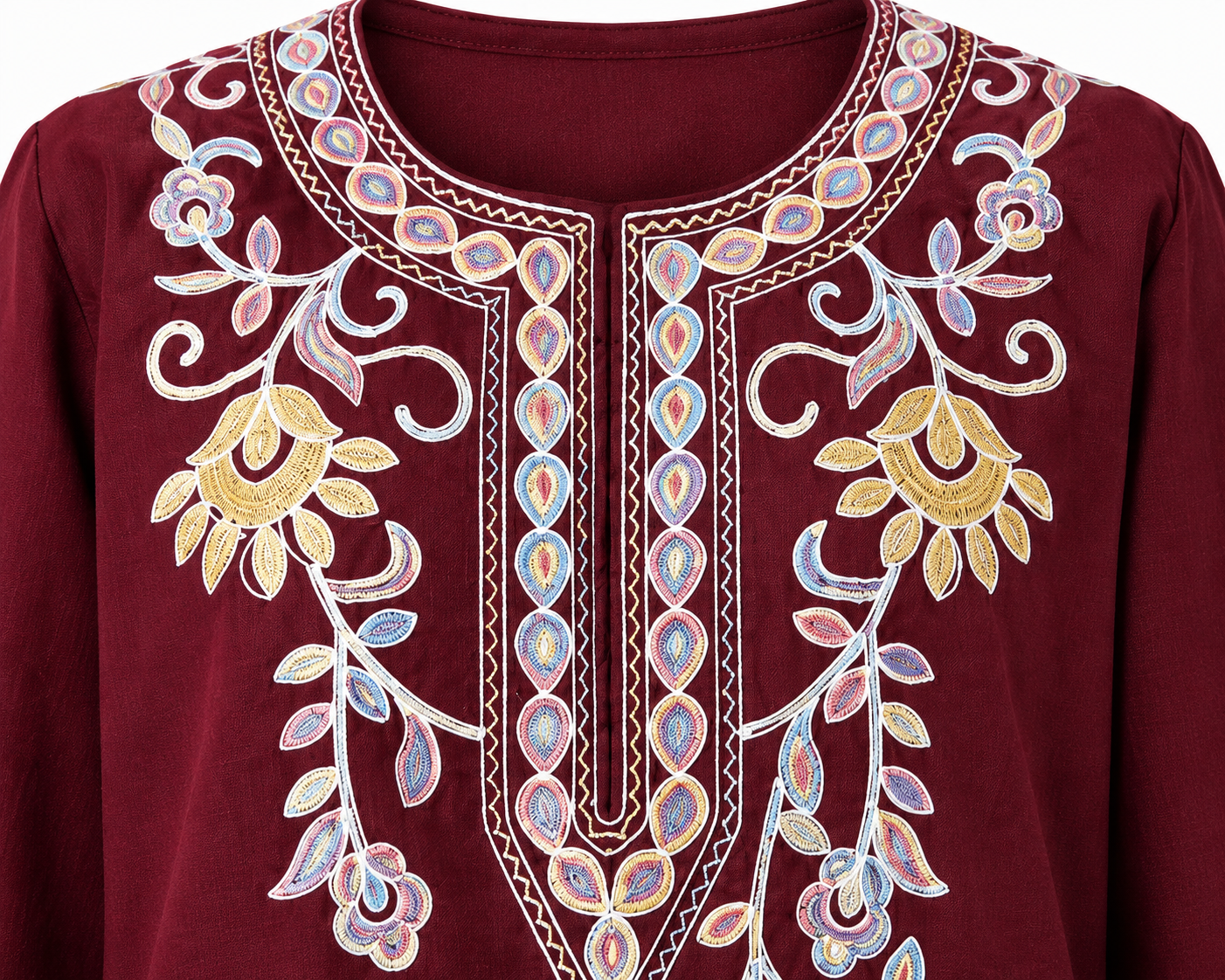 Noor : Aari embroidery summer kurti | Dark Red